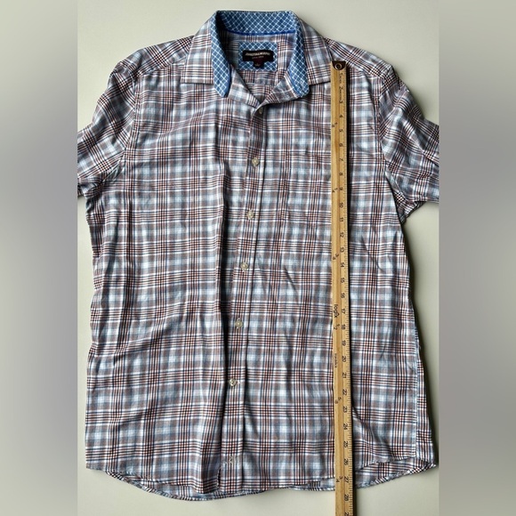 Johnston & Murphy Blue Red Plaid Soft 100% Cotton Button Up Shirt Men’s Large - Picture 5 of 7